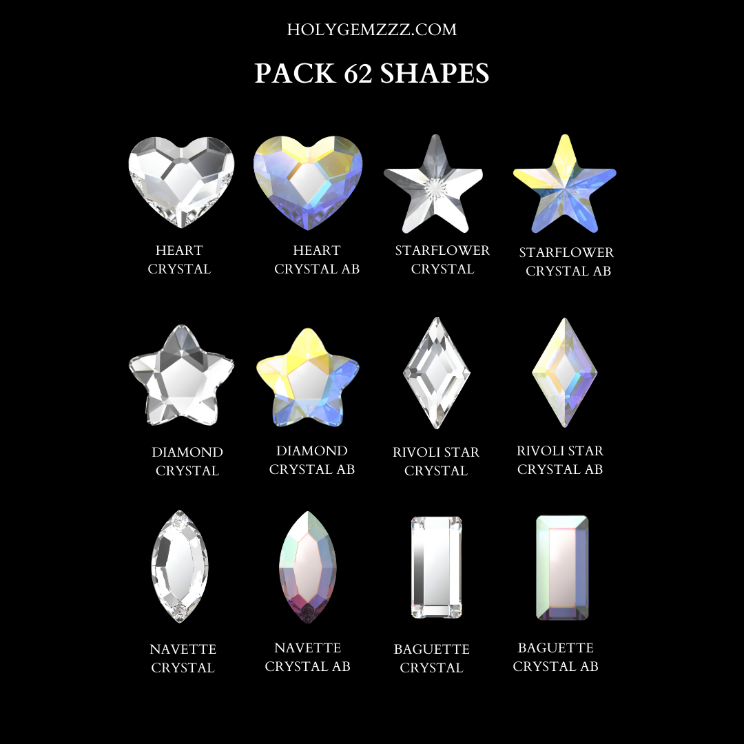 Essentials Crystal & Crystal AB – Formas Variadas (62 gemas dentales originales)